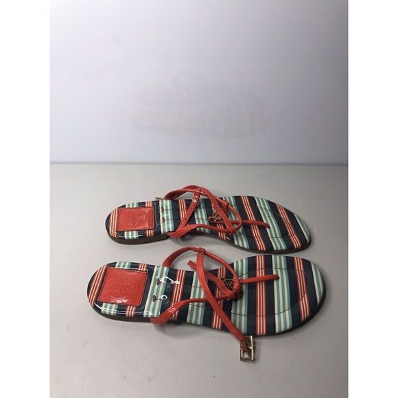 Tory Burch Red Blue Patent Leather Thong Strap Sandals Women’s Sz 6M US/36.5EU - Picture 1 of 12